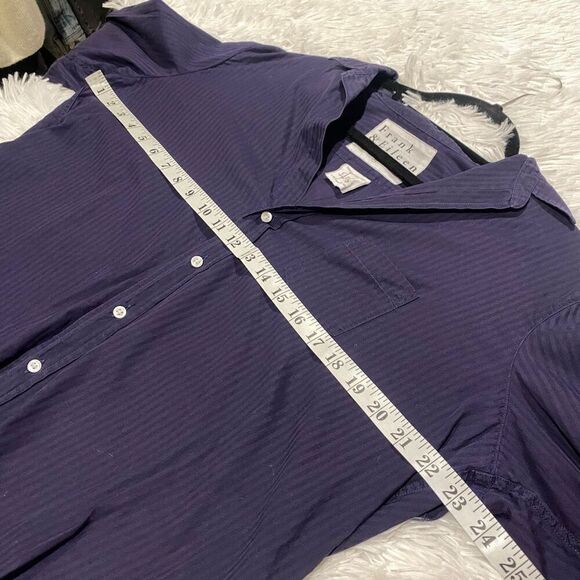 Frank & Eileen Eileen Poplin Sheer Button Down Blouse in Navy Stripe Medium - Picture 4 of 6